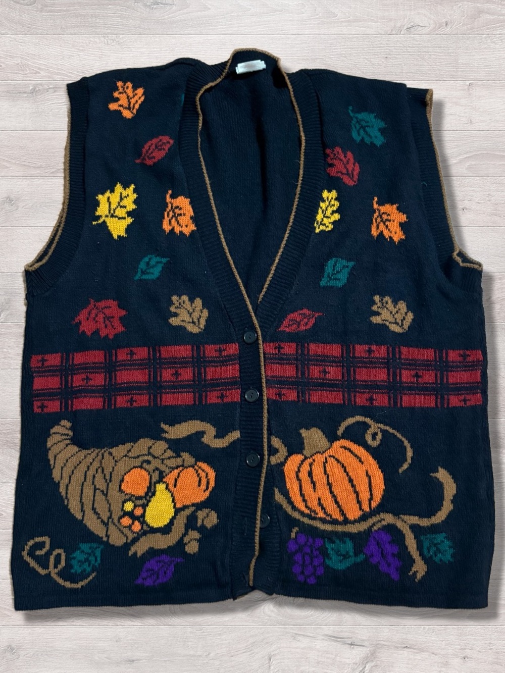 Vintage 90s Basic Editions Plus Knit Fall Harvest Sweater Vest Pumpkin 1X